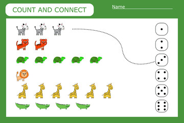 Count and connect the number of  animals and the number