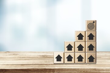 Business growth concept of success  Wooden cube with 