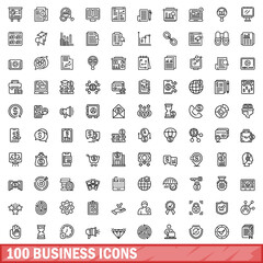 Obraz na płótnie Canvas 100 business icons set. Outline illustration of 100 business icons vector set isolated on white background