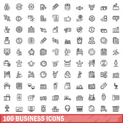100 business icons set. Outline illustration of 100 business icons vector set isolated on white background