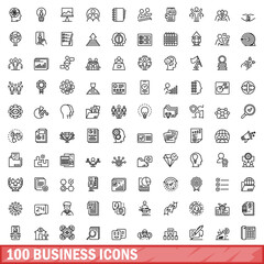 100 business icons set. Outline illustration of 100 business icons vector set isolated on white background