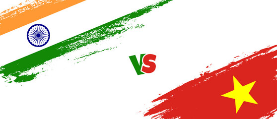 Creative India vs Vietnam brush flag illustration. Artistic brush style two country flags relationship background
