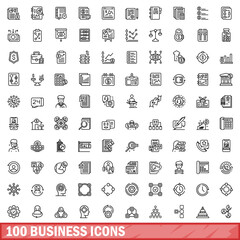 100 business icons set. Outline illustration of 100 business icons vector set isolated on white background