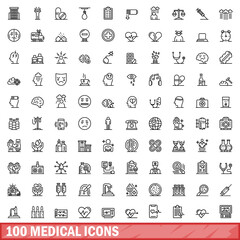 100 medical icons set. Outline illustration of 100 medical icons vector set isolated on white background