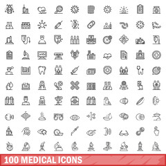 100 medical icons set. Outline illustration of 100 medical icons vector set isolated on white background