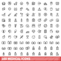 100 medical icons set. Outline illustration of 100 medical icons vector set isolated on white background