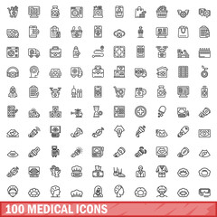 100 medical icons set. Outline illustration of 100 medical icons vector set isolated on white background