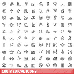 100 medical icons set. Outline illustration of 100 medical icons vector set isolated on white background