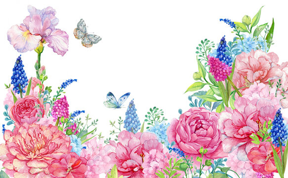 floral background watercolor illustration for the design of postcards and invitations