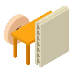 Workshop equipment icon isometric vector. Round grindstone, drywall panel icon. Construction equipment, repair work