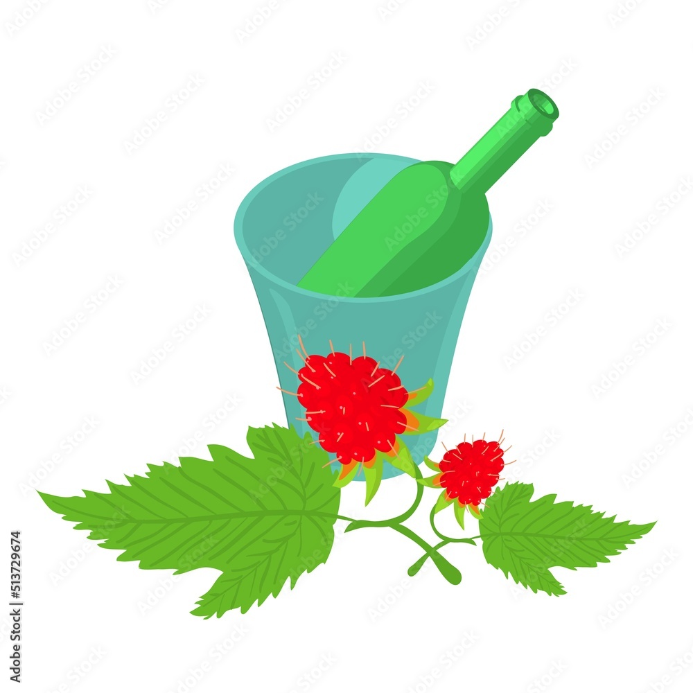 Aufkleber raspberry drink icon isometric vector. raspberry branch and bottle in ice bucket. natural ingredient