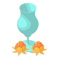Cloudberry drink icon isometric vector. Stemmed glass and juicy cloudberry icon. Natural ingredient, healthy food, vegan drink