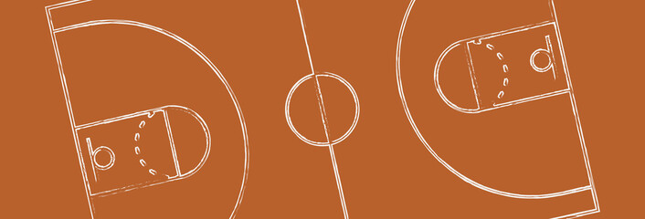 Isolated basketball field for ball game on the field in orange. Competitive sport on the site. Stadium with markings. Vector stock graphics. To plan a strategy for sites and applications.