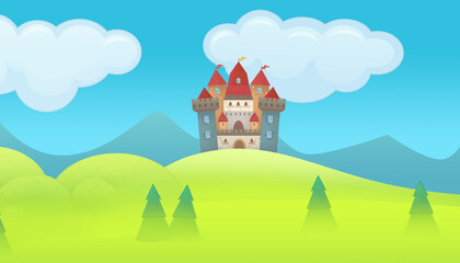 Obraz na płótnie Canvas Cartoon scene beautiful castle in the forest illustration