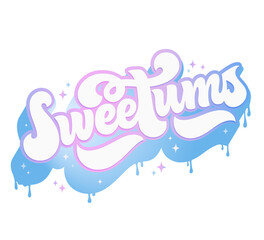 Sweetums is a hand-drawn lettering. It can be used for T-shirts, stickers, greeting cards. The illustration is carefully digitized and ready for use. Vector illustration.