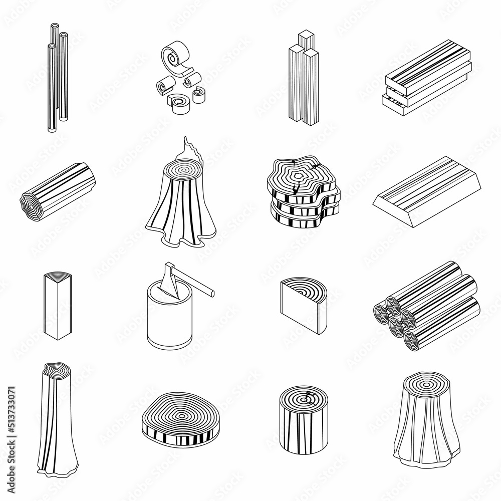 Poster trunk tree icons set. isometric set of trunk tree vector icons thin line outline on white isolated