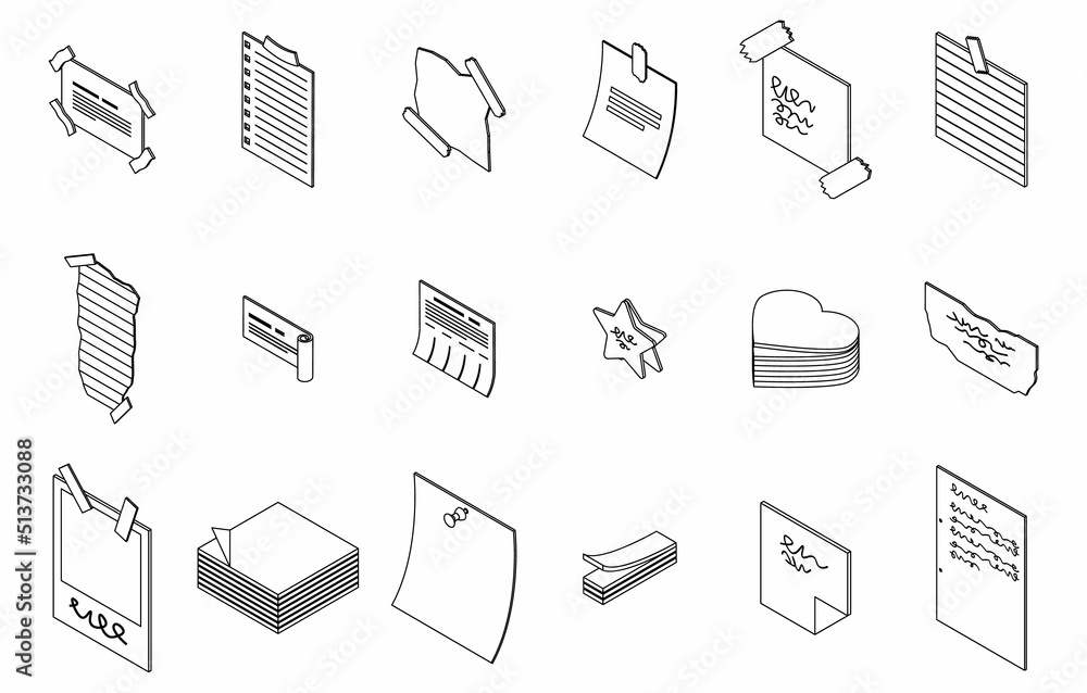 Poster memo icon. isometric of memo vector icon thin line outline on white isolated