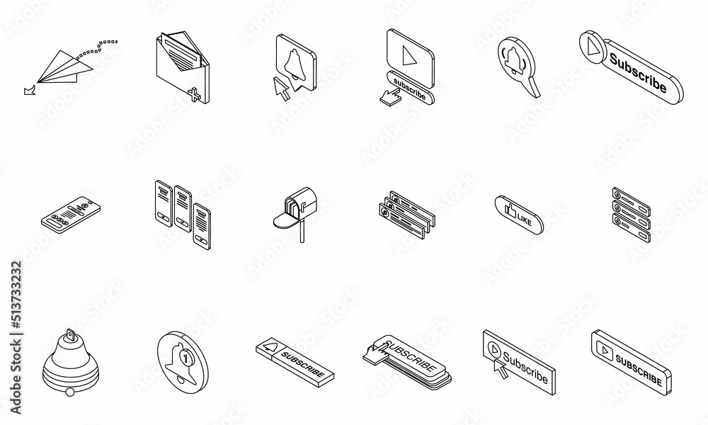 Poster subscribe icons set. isometric set of subscribe vector icons thin line outline on white isolated