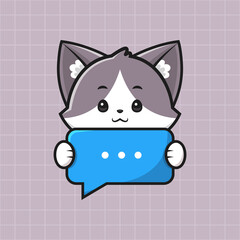 Cute cat holding message icon vector illustration