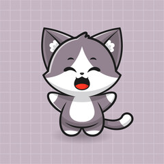 Cute Happy Cat cartoon vector icon illustration animal nature icon concept Cute Happy Fox Logo