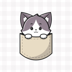 Cute cat in pocket cartoon vector icon illustration. animal nature icon concept