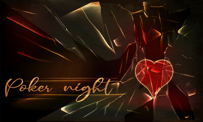 Poker night vip card with hearts symbol, vector illustration
