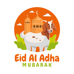 Naklejka premium goat and mosque happy Eid al Adha concept