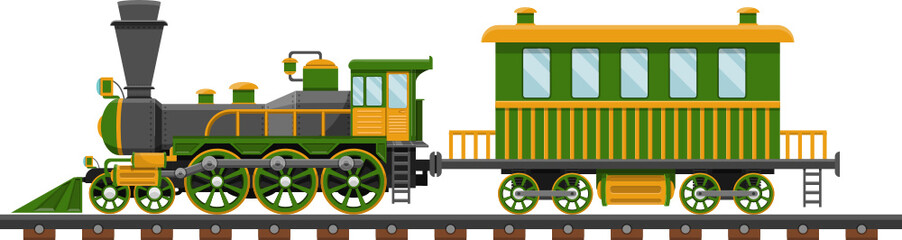 Vintage train on railroad clipart design illustration