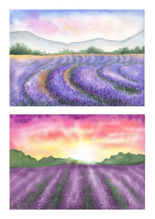 Watercolor Lavender Landscape1