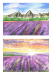 Watercolor Lavender Landscape2