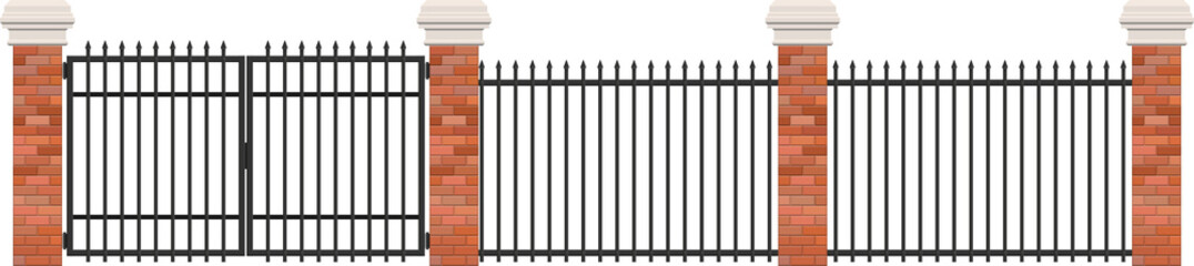 Realistic brick and steel fence 