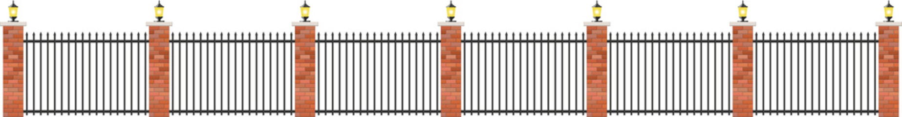 Realistic brick and steel fence 