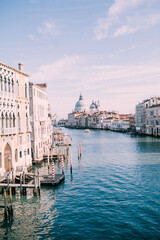 Venice Italy water landscape with blue sky, top view travel to Europe