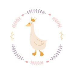 poster print card cute duck with crown children's illustration