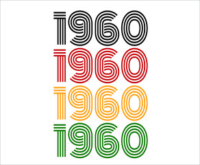 Year 1960 retro font. Vector with year for birthday in black, red, orange and green.