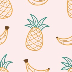 seamless pattern of cute summer beach doodle fruits vector illustration