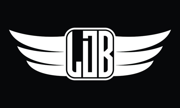 LDB three Letter Wings Flying Initial wing symbol minimalist creative concept flag icon professional logo design Vector template with abstract black and white tattoo