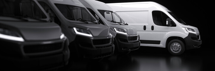 Fototapeta Generic row of new vans in a parking bay ready for purchase 3d render obraz