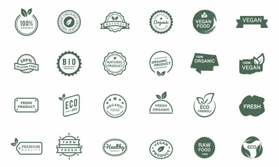 Fototapeta premium Organic Icons Product Logo Stamp Set illustration Free Premium Vector, Eco Vegan Bio Food labels For commercial and personal projects, digital or printed media, poster, banners 