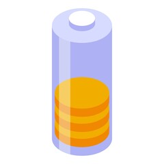Orange battery icon isometric vector. Power energy. Empty cell