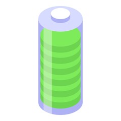 Full battery icon isometric vector. Power energy. Charge electric