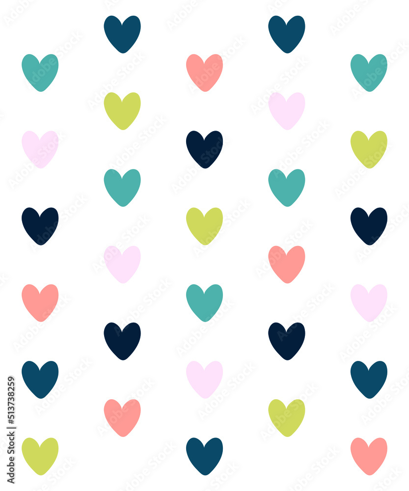Poster seamless pattern design with colorful hearts. modern style seamless heart pattern, light simple back