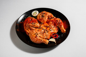 Raw tobacco chicken with vegetables