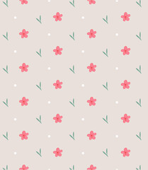 Abstract mini pink flowers pattern drawn. Modern style seamless floral pattern, light simple background. Vector illustration