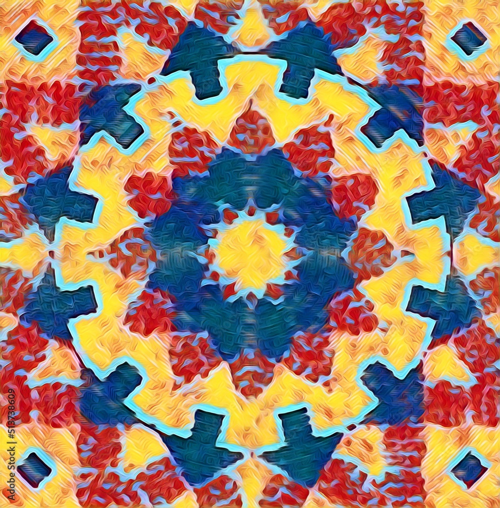 Poster colourful circular design with many outward pointing arrow heads