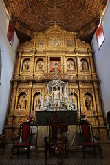 Icod de los Vinos, Tenerife, Spain, April 25, 2022: Vertical view of the main altar of the church of San Marcos Evangelista in Icod de los Vinos, Tenerife. Spain