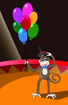 Monkey with balloons in the circus arena