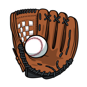 Baseball glove and ball. Isolated not white background. Sports mood.Illustration in ink hand drawn style.