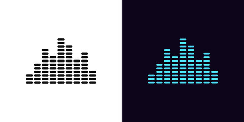 Outline music equalizer icon, with editable stroke. Sound equalizer with bars, soundwave pictogram. Musical track and sound spectrum