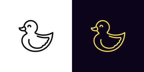 Outline duckling icon, with editable stroke. Baby duck silhouette, duckling toy pictogram. Cute ducky nestling